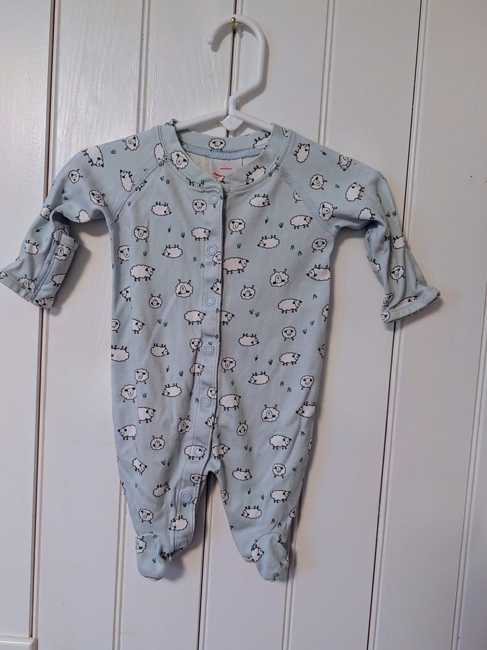 Baby Light Blue Sheep Print One-Piece Footed Pajama